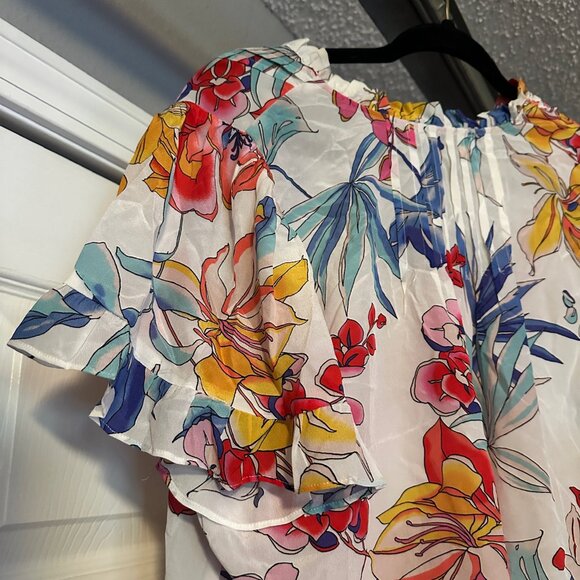 Hale Bob Floral Blouse Size M White Multicolor Silk Top NWOT - Picture 9 of 9